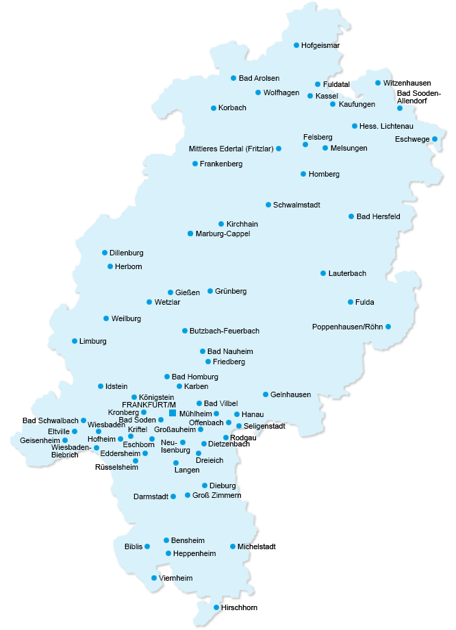 Karte der Ortsvereine Hessen
